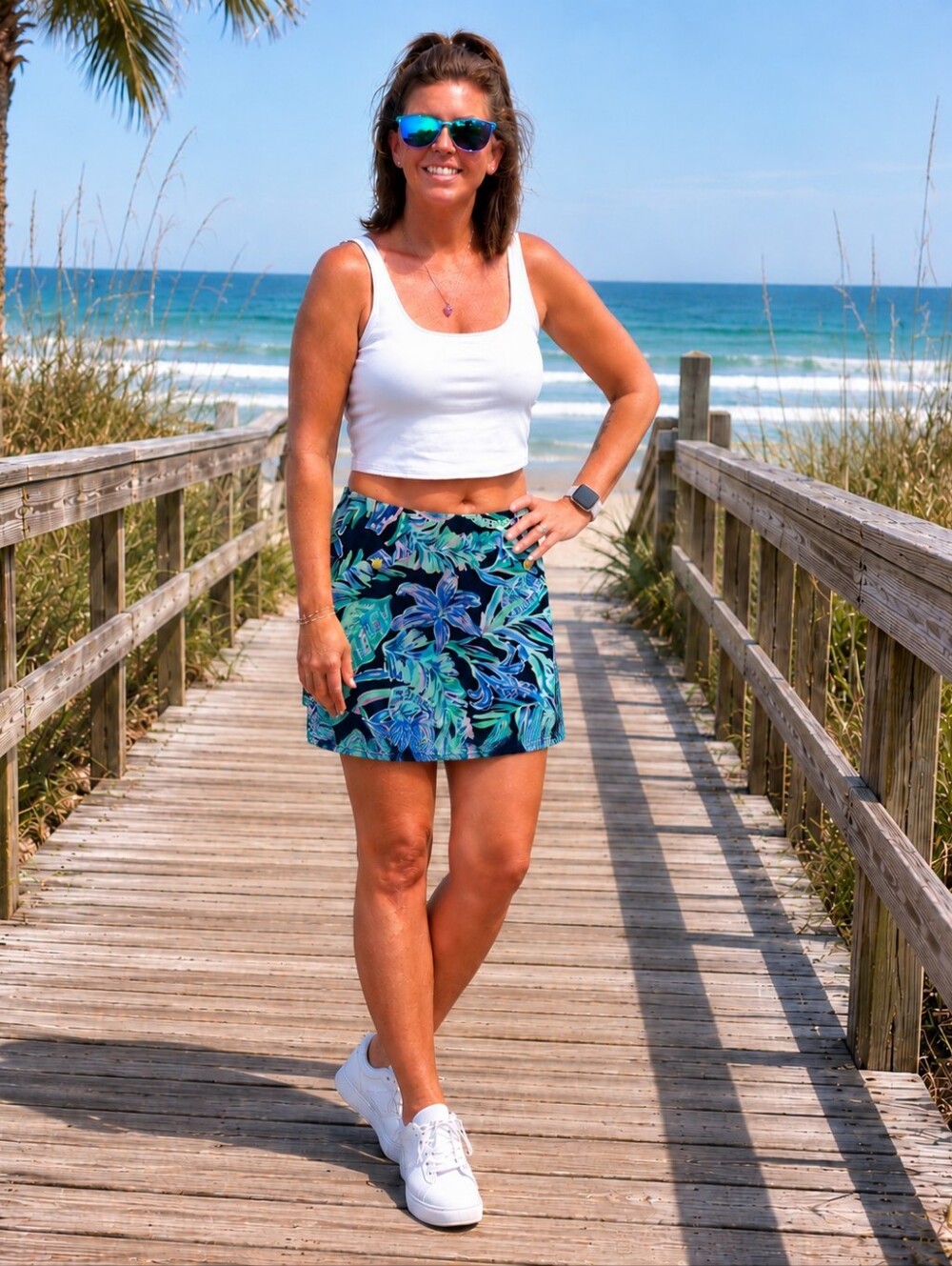 Navy Floral Print Women's Skort